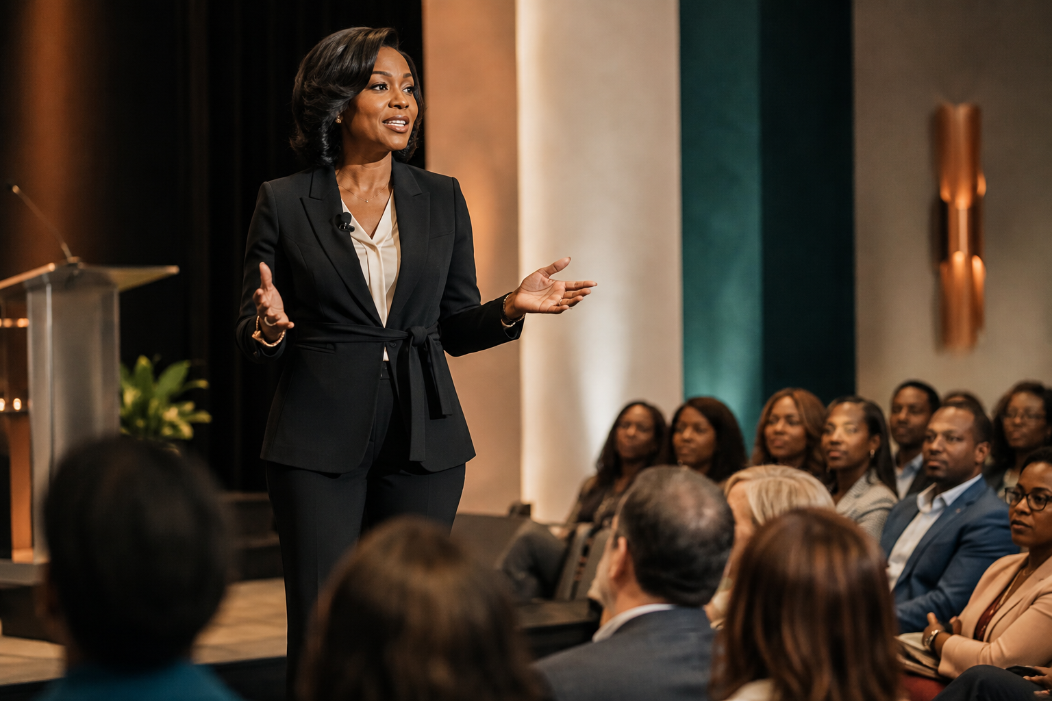 Professional speaker addressing a conference audience
