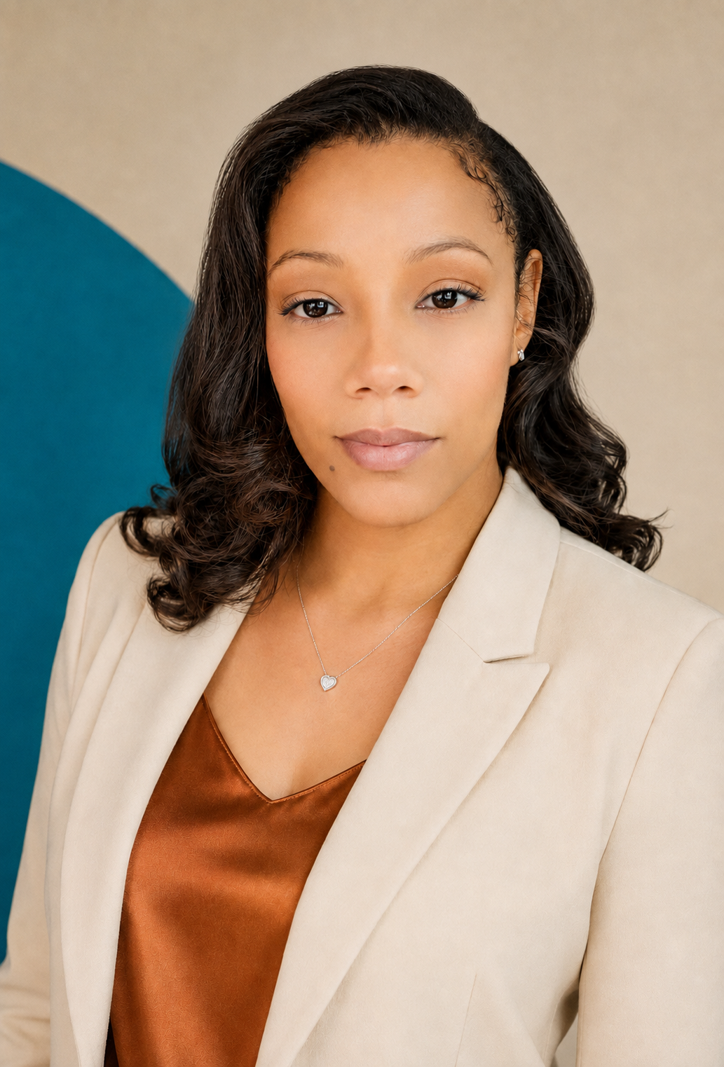 Portrait of Mia Stokes in a cream blazer
