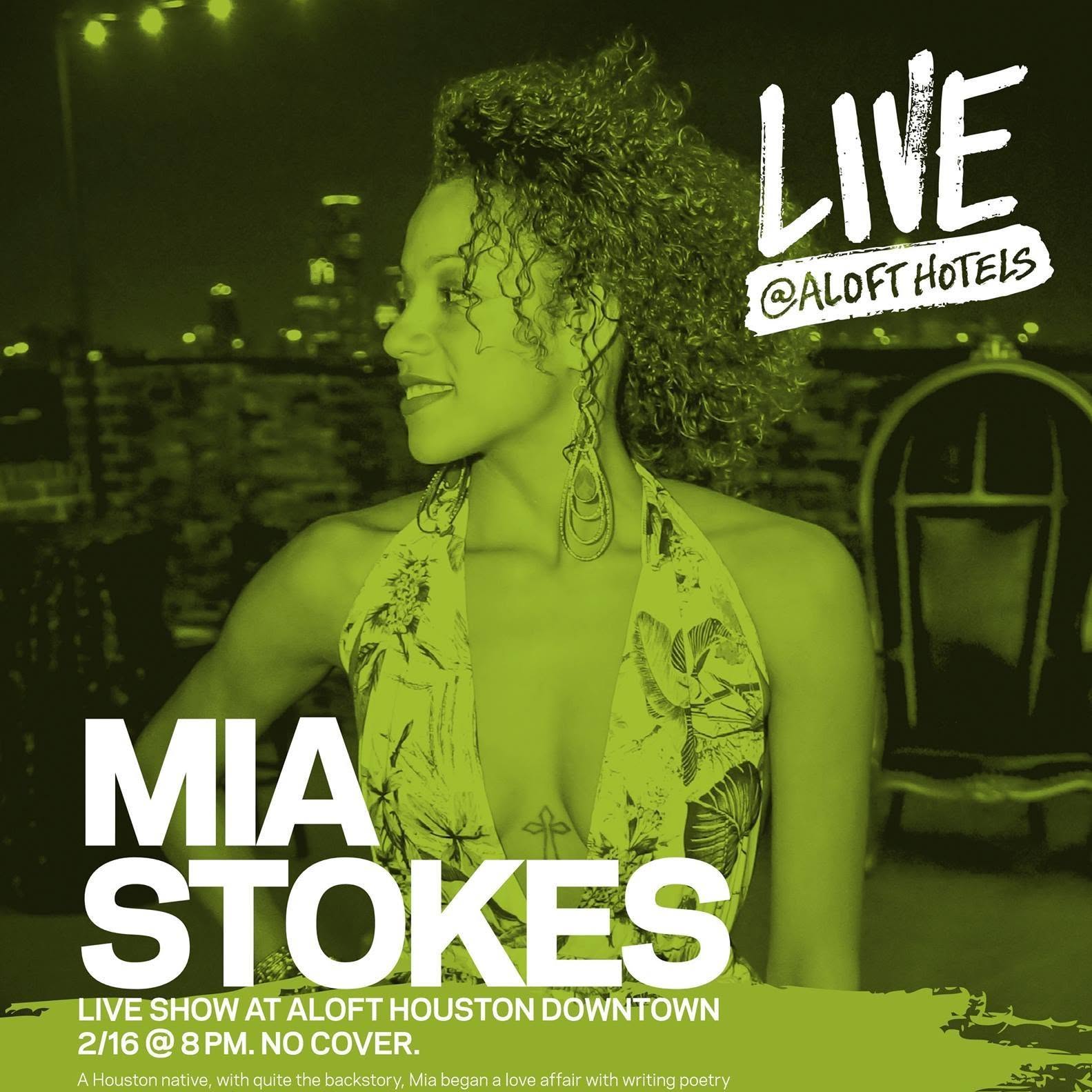 Archived advertisement for Mia Stokes performing live at Aloft Houston Downtown
